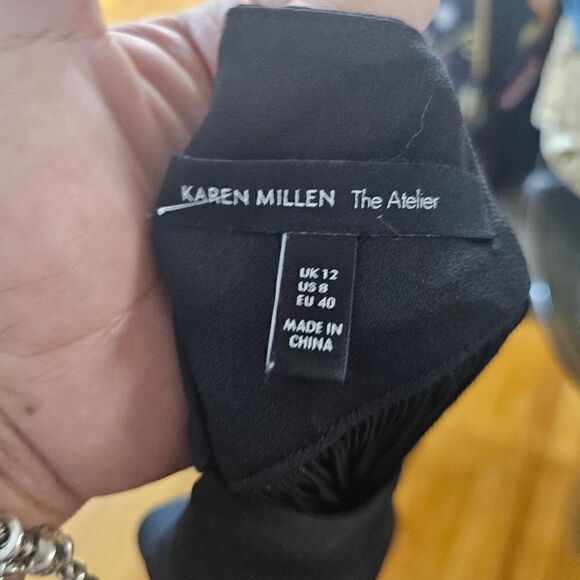 Karen Millen The Atelier Fringed Cutout Top In Black SIZE US 8 - Picture 8 of 12